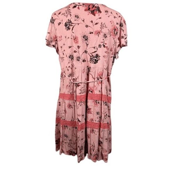 Maurices Pink Floral Lace Trim Babydoll Dress Mini Gauzy Flowy Size Large - Picture 5 of 13